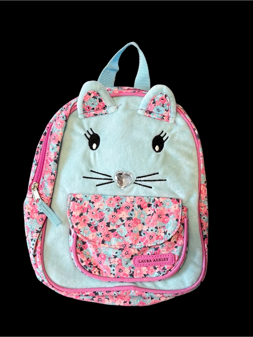 Laura Ashley Girls Cat Mini Backpack Floral Pink Aqua Toddler 11x10x4"